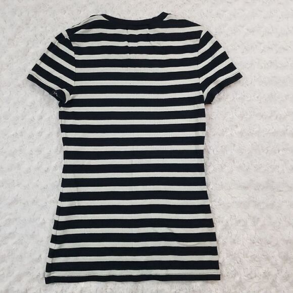 Old Navy size medium fitted black and white striped short sleeve - Picture 2 of 5